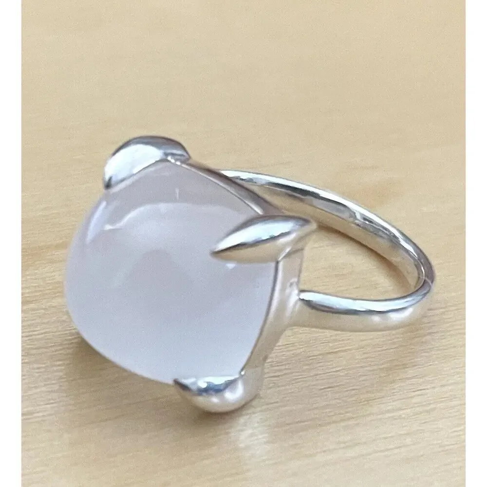 Tiffany & Co. Paloma Picasso Silver Milky Quartz Sugar Stack Cushion Band Ring 6 - Picture 3 of 6